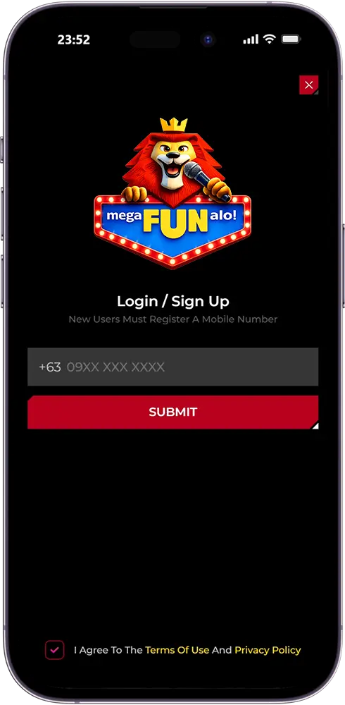 MegaFUNalo Register Enter Mobile Number on Login Registration Page